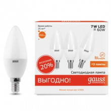 Лампа Gauss LED Elementary Candle 7W E14 2700K 3/40 (3 лампы в упаковке)