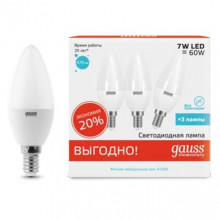 Лампа Gauss LED Elementary Candle 7W E14 4100K 3/40 (3 лампы в упаковке)
