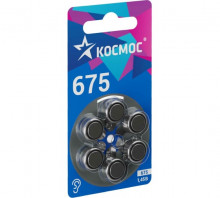 Батарейка КОСМОС ZA675 (675, PR44, DA675, V675A) 1,45В, для слуховых аппаратов, BL-6