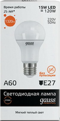 Лампа Gauss LED Elementary A60 15W E27 2700K