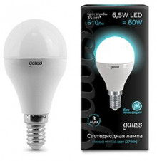 Лампа GAUSS LED Globe 6,5W E14 4100K