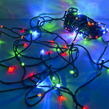 Гирлянда светодиодная рисовая RL-110M, 10м, 100 LED, мульти (4цв.), темно-зел. шнур 0,7м, контроллер