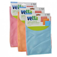 Салфетка из микрофибры для стекол и зеркал VETTA  (в уп.2шт.) 25х35см, 250г/кв.м, 3 цвета