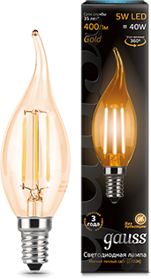 Лампа Gauss LED Filament Candle tailed E14 5W 4100K Golden