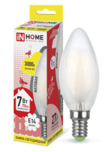IN HOME лампа LED-C37 7Вт 230В Е14 3000К 630Лм (нить) матовая