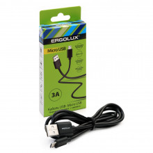 Кабель ERGOLUX ELX-CDC01-C02 (USB-Micro USB, 3А, 1,2м, черный, Зарядка+Передача данных, коробка)