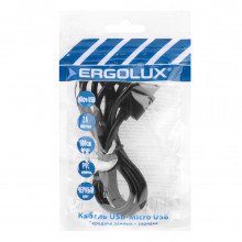 Кабель ERGOLUX ELX-CDC01P-C02 ПРОМО (USB Micro USB, 2А, 1м, черный, Зарядка+Передача данных, пакет )