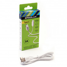 Кабель ERGOLUX ELX-CDC02-C01 (USB-Type C, 3А, 1,2м, белый, Зарядка+Передача данных, коробка)
