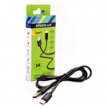 Кабель ERGOLUX ELX-CDC02-C02 (USB-Type C, 3А, 1,2м, черный, Зарядка+Передача данных, коробка)