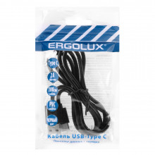Кабель ERGOLUX ELX-CDC02P-C02 ПРОМО (USB-Type C, 2А, 1м, черный, Зарядка+Передача данных, пакет)
