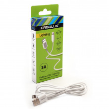 Кабель ERGOLUX ELX-CDC03-C01 (USB-Lightning, 3А, 1,2м, белый, Зарядка+Передача данных, коробка)
