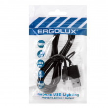 Кабель ERGOLUX ELX-CDC03P-C02 ПРОМО (USB-Lightning, 2А, 1м, черный, Зарядка+Передача данных, пакет)