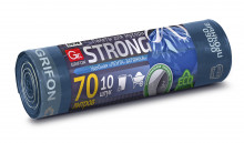 GRIFON пакеты для мусора STRONG, двухслойные с завязками, 70 л, 10 шт в рулоне, 20 мкм /25/1