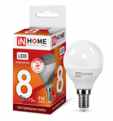 IN HOME Лампа светодиодная LED-ШАР-VC 8Вт 230В Е14 6500К 600Лм