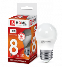IN HOME Лампа светодиодная LED-ШАР-VC 8Вт 230В Е27 6500К 600Лм