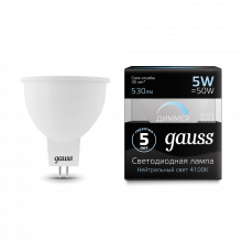 Лампа GAUSS LED MR16 GU5.3-dim 5W SMD AC220-240V 4100K  диммируемая
