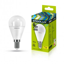 Лампа ERGOLUX LED-G45-9W-E14-3K (9Вт E14 3000K 172-265В)