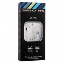Наушники вкладыши с микроф. провод. ERGOLUX ELX-WHP03-C01 (Type-C, 1,2м, Белые, Коробка+бокс)