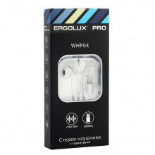 Наушники вкладыши с микроф. провод. ERGOLUX ELX-WHP04-C01 (Lightning, 1,2м, Белые, Коробка+бокс)