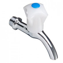 Кран водоразборный кор. излив, ручка белый пластик, 1/2