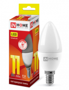 IN HOME Лампа светодиодная LED-СВЕЧА-VC 11Вт 230В Е14 3000К 820Лм