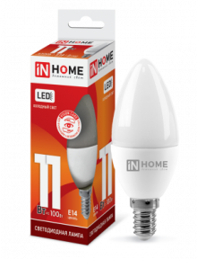 IN HOME Лампа светодиодная LED-СВЕЧА-VC 11Вт 230В Е14 6500К 820Лм
