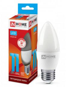IN HOME Лампа светодиодная LED-СВЕЧА-VC 11Вт 230В Е27 4000К 820Лм