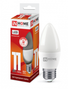 IN HOME Лампа светодиодная LED-СВЕЧА-VC 11Вт 230В Е27 6500К 820Лм