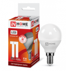 IN HOME Лампа светодиодная LED-ШАР-VC 11Вт 230В Е14 6500К 820Лм