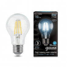 Лампа Gauss LED Filament A60 E27 8W 4100К (780lm)