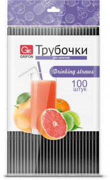 GRIFON Трубочки для напитков гофр черные,100 шт. в п/эт.уп.,21 см