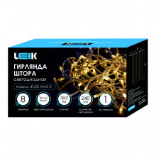 Гирлянда светодиодная LEEK штора 3*2м 240, прозрачный кабель, 3000K