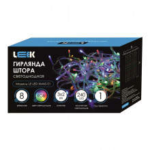 Гирлянда светодиодная LEEK штора 3*2м 240, прозрачный кабель, RGB