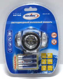 Фонарь налобный КОСМОС H7LED, 7*LED 3*AAA(R03), батарейки в комплекте