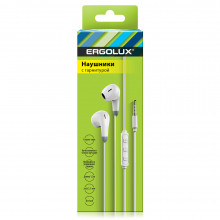 Наушники вкладыши с микроф. провод. ERGOLUX ELX-WHP01-C01 ( Jack 3.5мм, 1,2м, 32 Oм, белые, коробка)