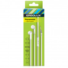 Наушники вкладыши с микроф. провод. ERGOLUX ELX-WHP02-C01 ( Jack 3.5мм, 1,2м, 32 Oм, белые, коробка)
