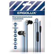 Наушники вакум. с микроф. пров. ERGOLUX ELX-WHP02P-C02 ПРОМО (Jack 3.5мм, 1,2м, 32 Oм,черные, пакет)