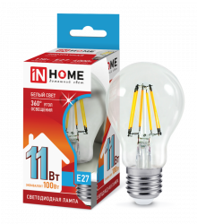 IN HOME лампа LED-A60 11Вт 230В Е27 4000К 990Лм (нить)