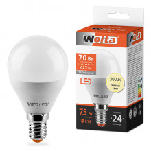 WOLTA лампа LED G45 7.5Вт 625лм Е14 3000К   1/50