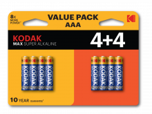 Батарейки Kodak LR03 4+4BL MAX SUPER Alkaline AAA 30419896