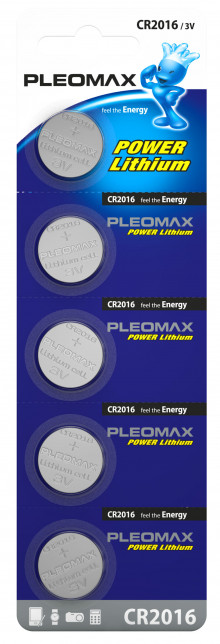 Батарейки Pleomax CR2016-5BL Lithium (100/2000/88000)
