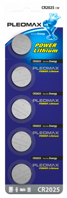 Батарейки Pleomax CR2025-5BL Lithium (100/2000/66000)