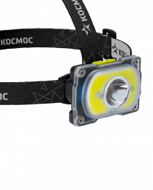 Фонарь налобный КОСМОС аккум/3Вт+5ВтCOB/Li-ion 18650 1200mAh/ABS-пл/индикатор/USB type C