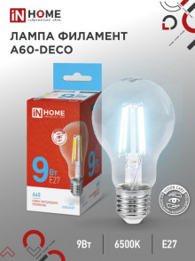 IN HOME лампа LED-A60 9Вт 230В Е27 6500К 810Лм (нить)