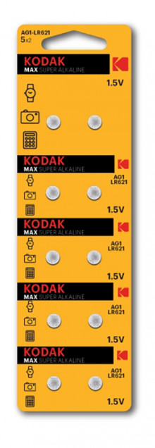 Батарейки Kodak AG1 (364) LR621 LR60 [KAG1-10] MAX Button Cell (100/1000) 30416291