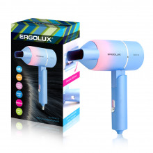 Фен ERGOLUX ELX-HD10-C13 голубой/розовый (фен со складной ручкой, 1400 Вт, 220-240В)