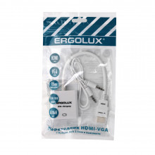 Кабель ERGOLUX ELX-VA01P-HDMI ПРОМО (Переходник комплект VGA-HDMI + AUX, Пластик, белый, пакет)