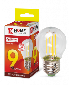 IN HOME лампа LED-P45 9Вт 230В Е27 3000К 810Лм (нить)