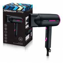 Фен ERGOLUX ELX-HD13-C02 черный/розовый PRO (фен со складной ручкой, 1600 Вт, 220-240В)